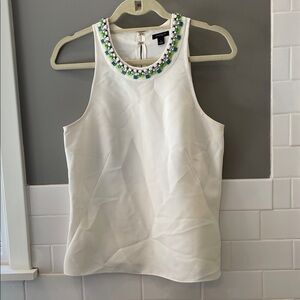 Ann Taylor White Sleeveless Blouse with Embellished Neckline
